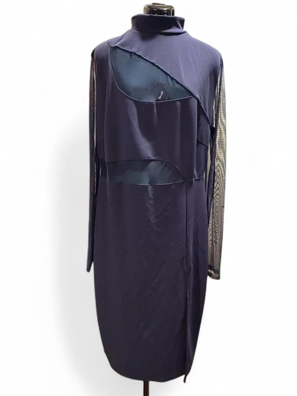 Fashion Nova Navy Layered Sheer-Sleeve Cutout Dress